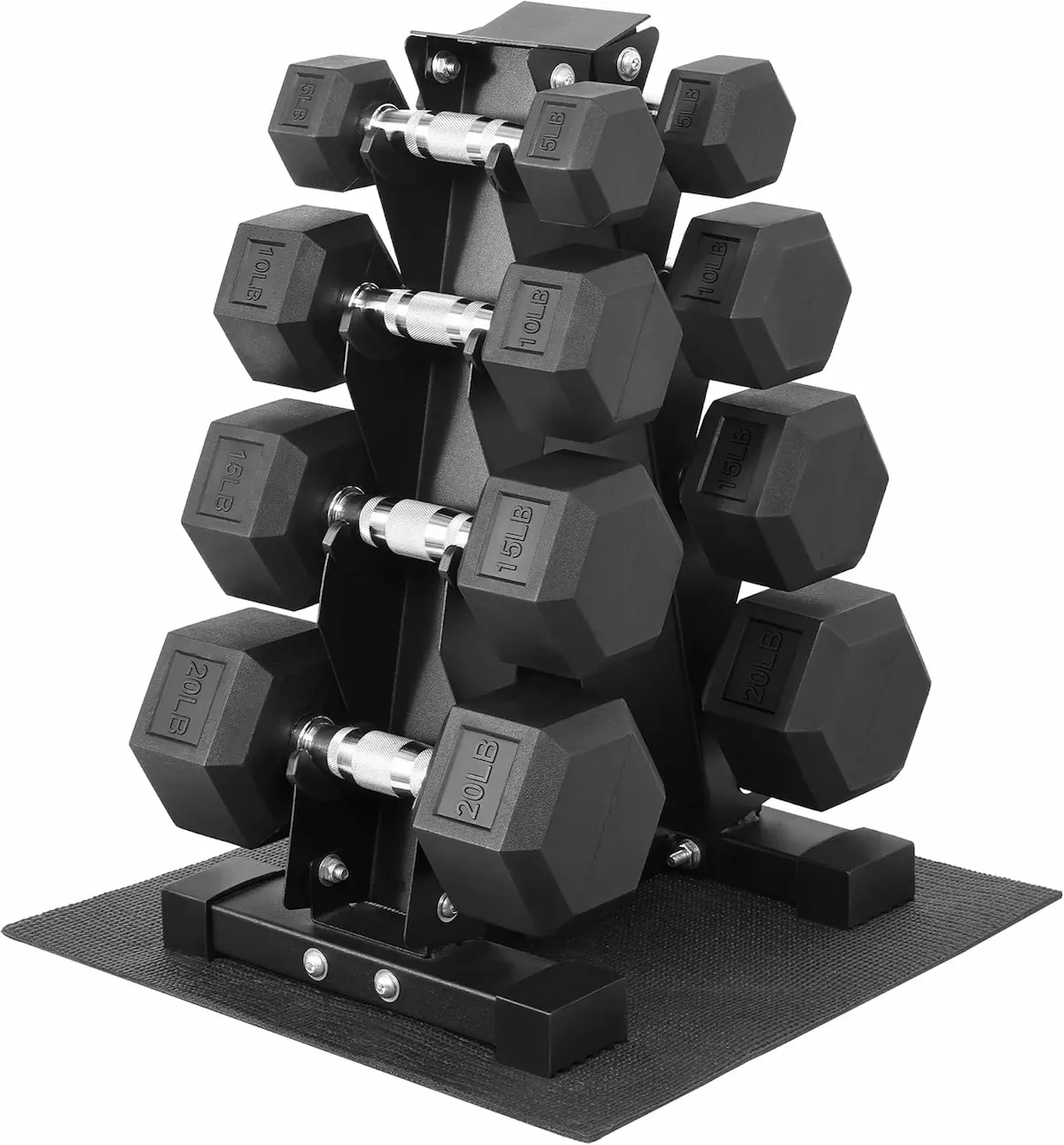 Fitvids Rubber Coated Hex Dumbbell Set with Storage Rack